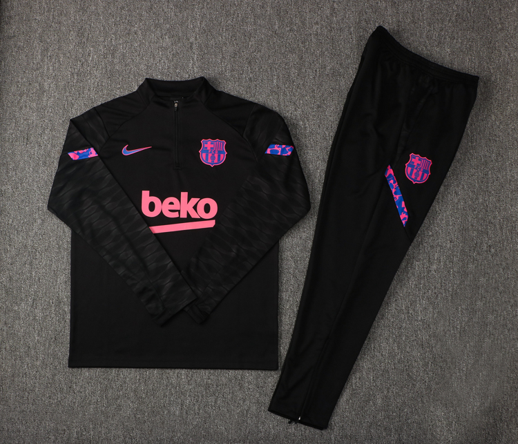 2021/2022 Barcelona Half-Pull Training Suit Black Football Shirt Set