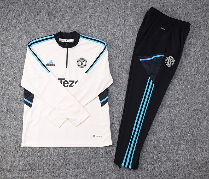 2023/2024 Manchester United Half-Pull Training Suit Off White Football Shirt Set