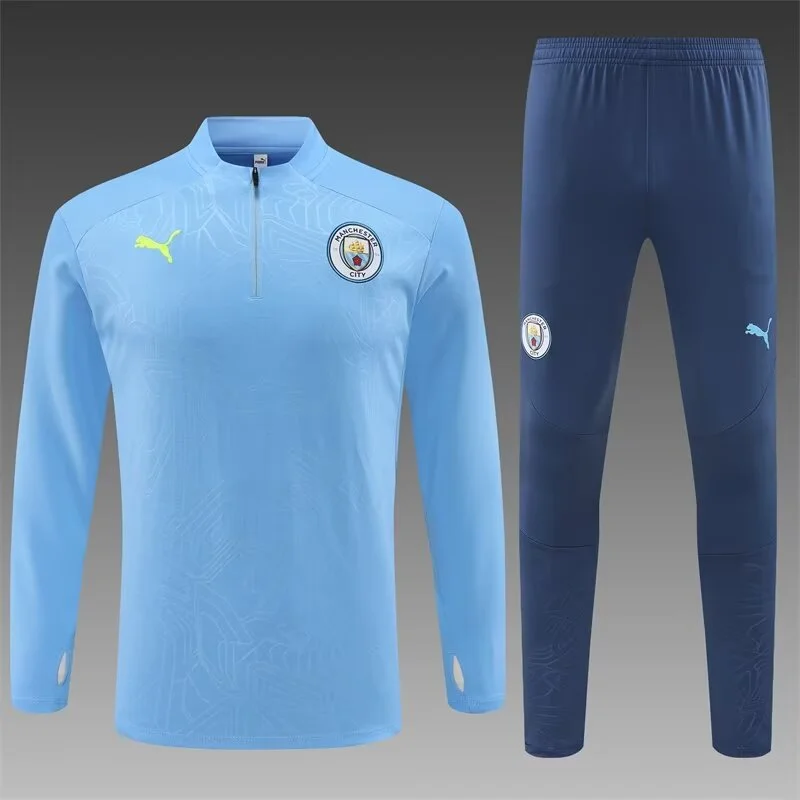 2024/2025 Manchester City Half-Pull Training Wear Light Blue Football Shirt Kids Size