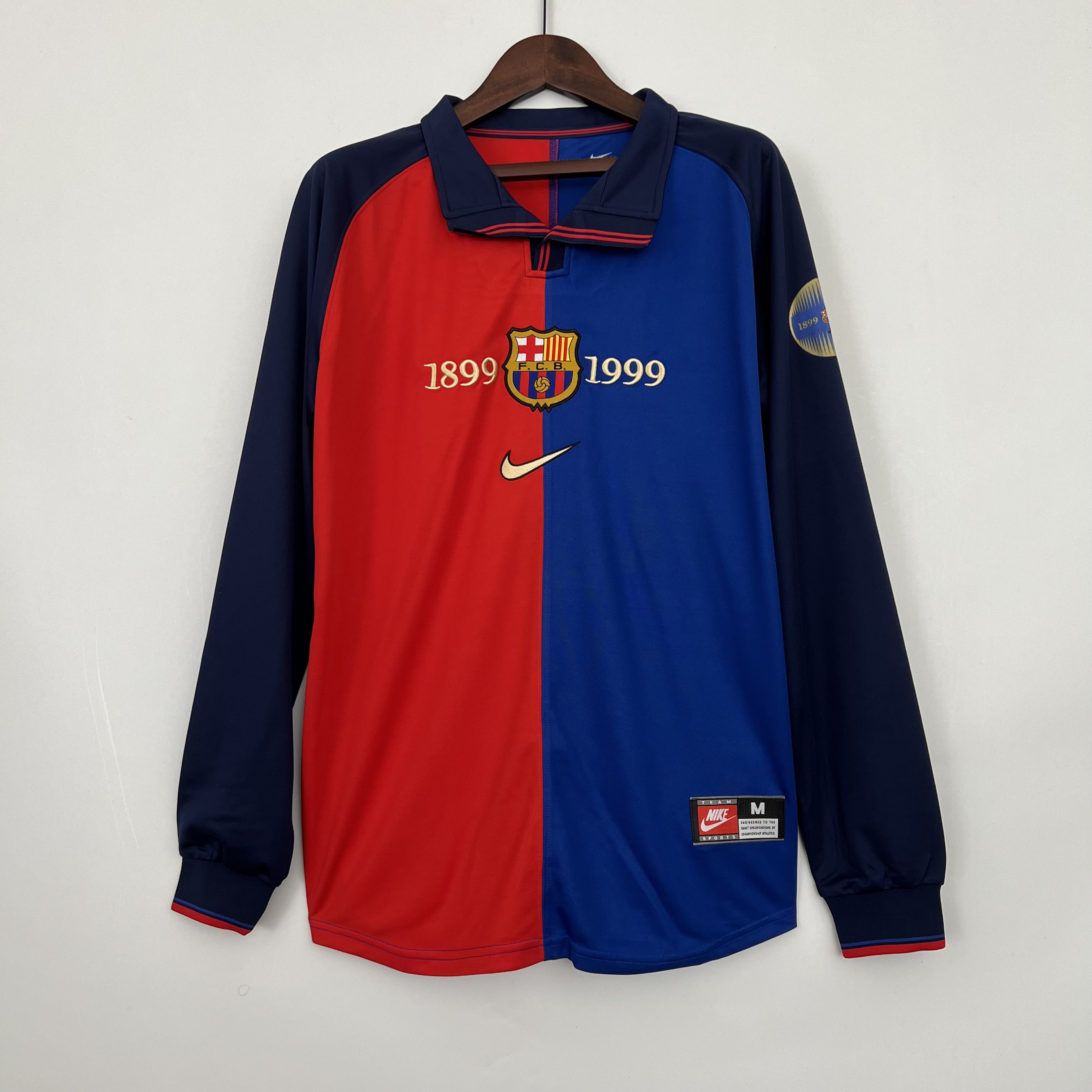 1999/2000 Long Sleeve Retro Barcelona Home 100th Anniversary Version Football Shirt