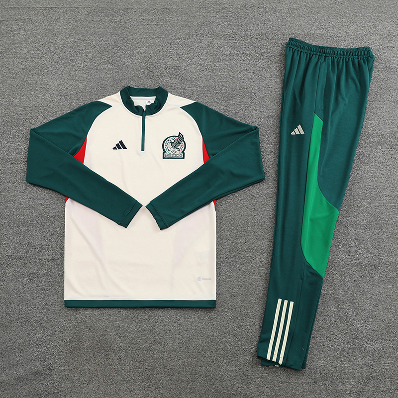 2023 Mexico Half-Pull Training Suit Off White Football Shirt Set
