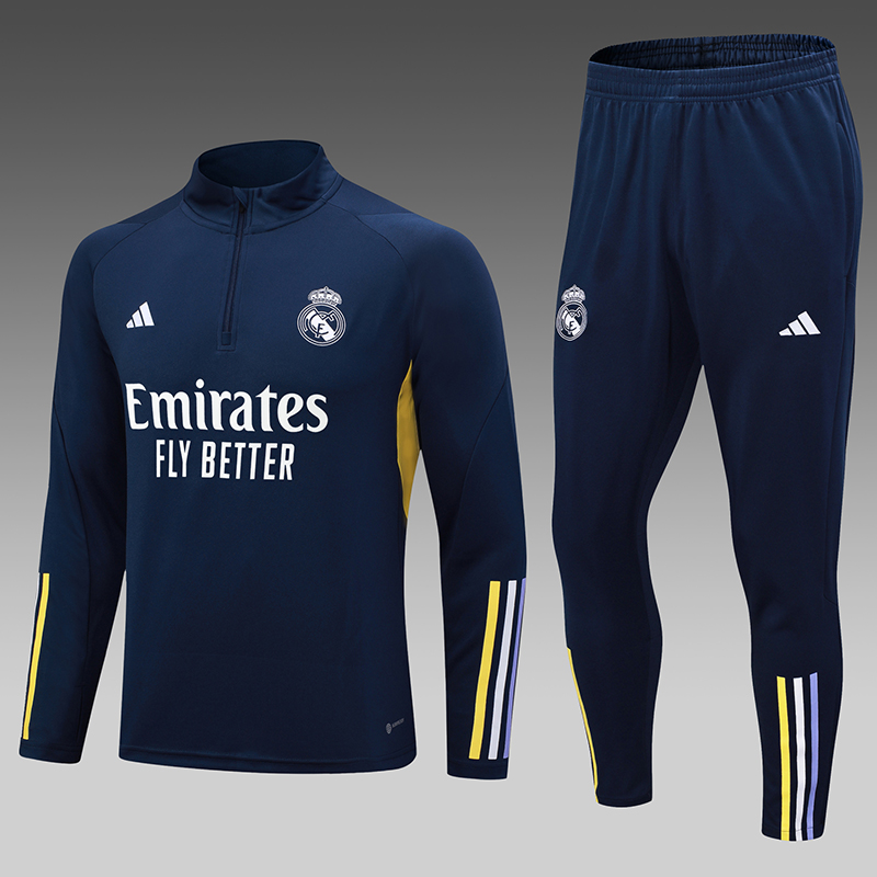 2023/2024 Real Madrid Half-Pull Training Suit Royal Blue Football Shirt Set