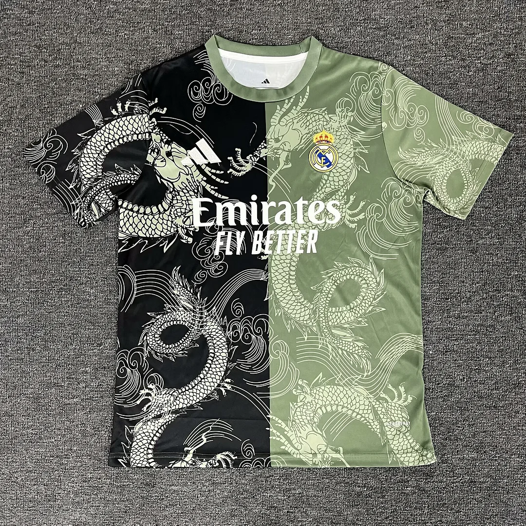 2025/2026 Real Madrid Dragon patternArmy green and Black Football Shirt 1:1 Thai Quality