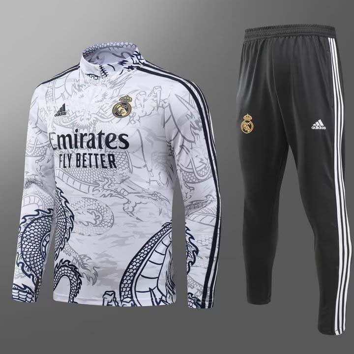 2023/2024 Real Madrid Half-Pull Training Suit White Football Shirt Set