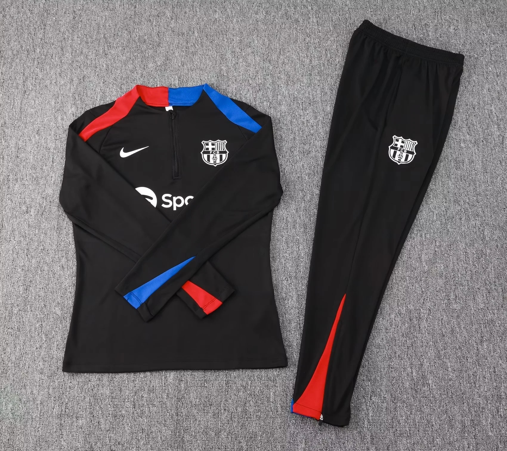 2024/2025 Barcelona Half-Pull Training Suit Black Football Shirt Kids Size