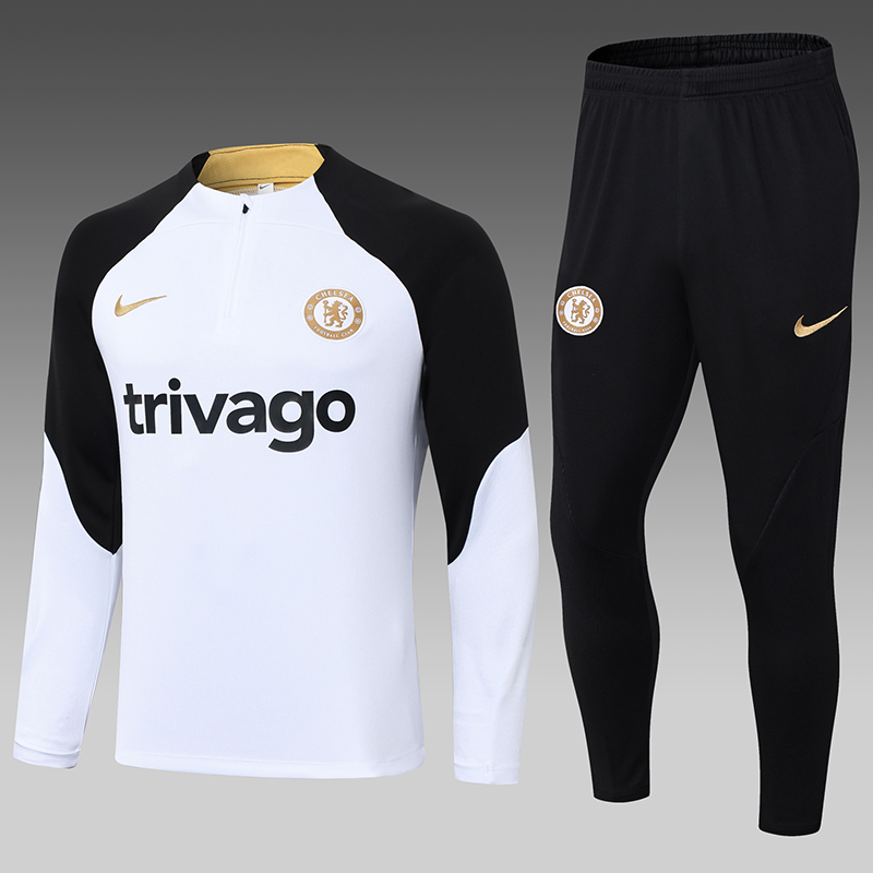 2023/2024 Chelsea Half-Pull Training Suit White Football Shirt Set