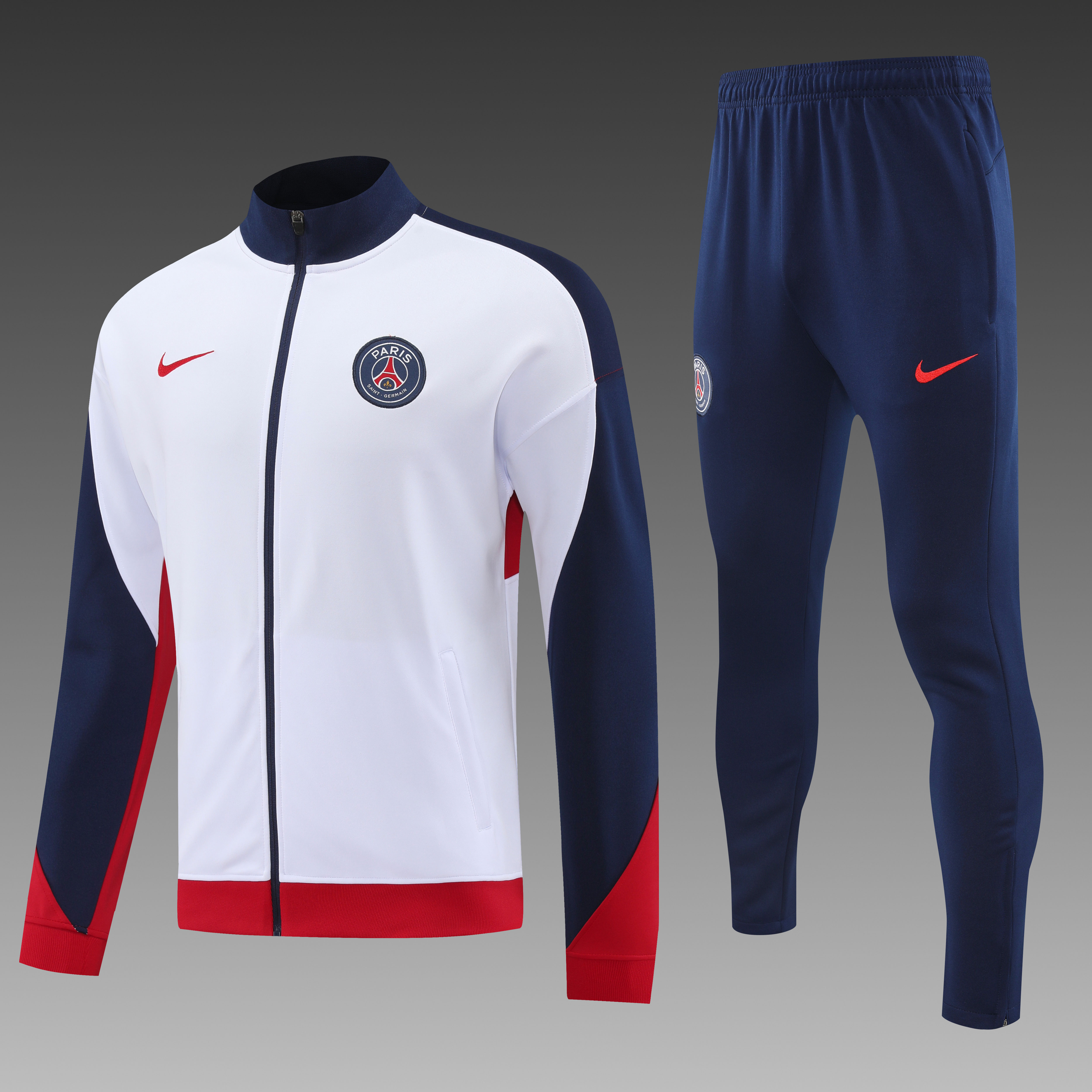 2024/2025 Paris Saint-Germain Long Zipped Jacket Training Suit White Football Shirt Set