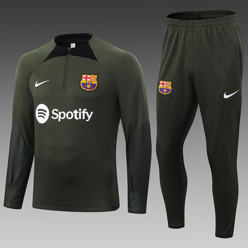 2023/2024 Barcelona Half-Pull Training Suit Green Football Shirt Set