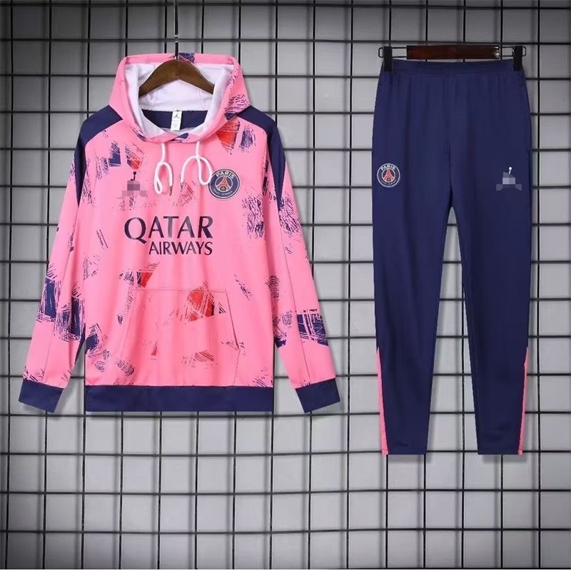 2024/2025 Paris Saint-Germain Hooded Long Sleeves Training Suit Pink Football Shirt