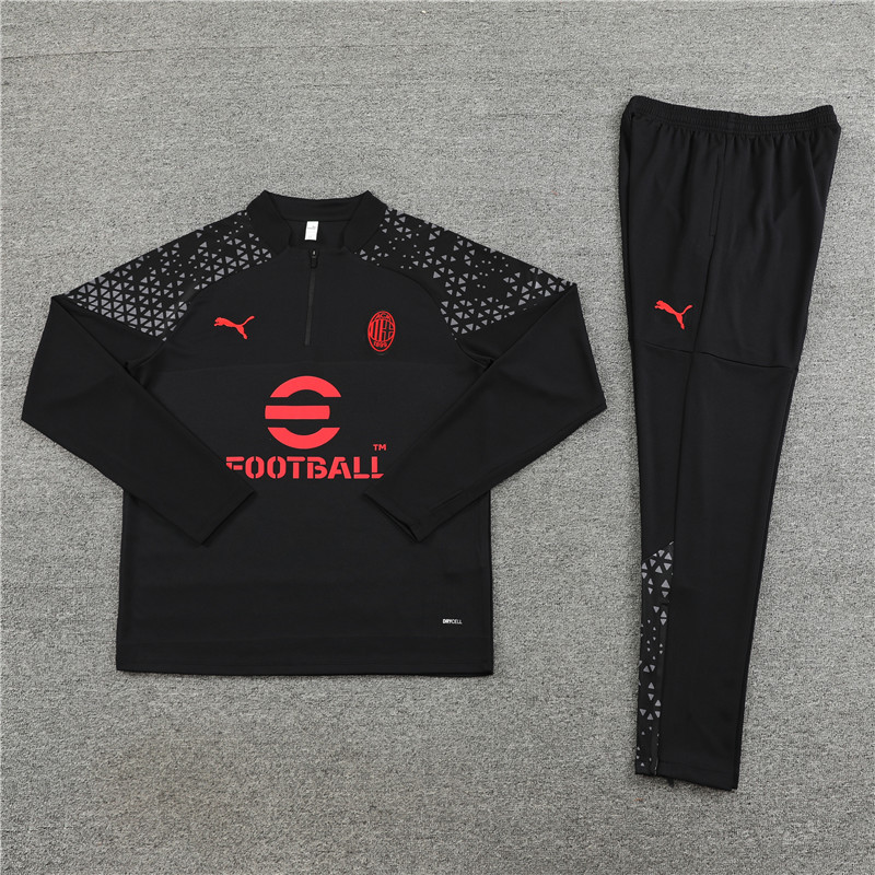 2023/2024 AC Milan Half-Pull Training Suit Black Football Shirt Set