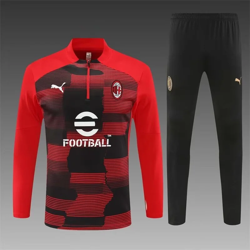 2024/2025 AC Milan Half-Pull Training Wear Red Football Shirt Kids Size