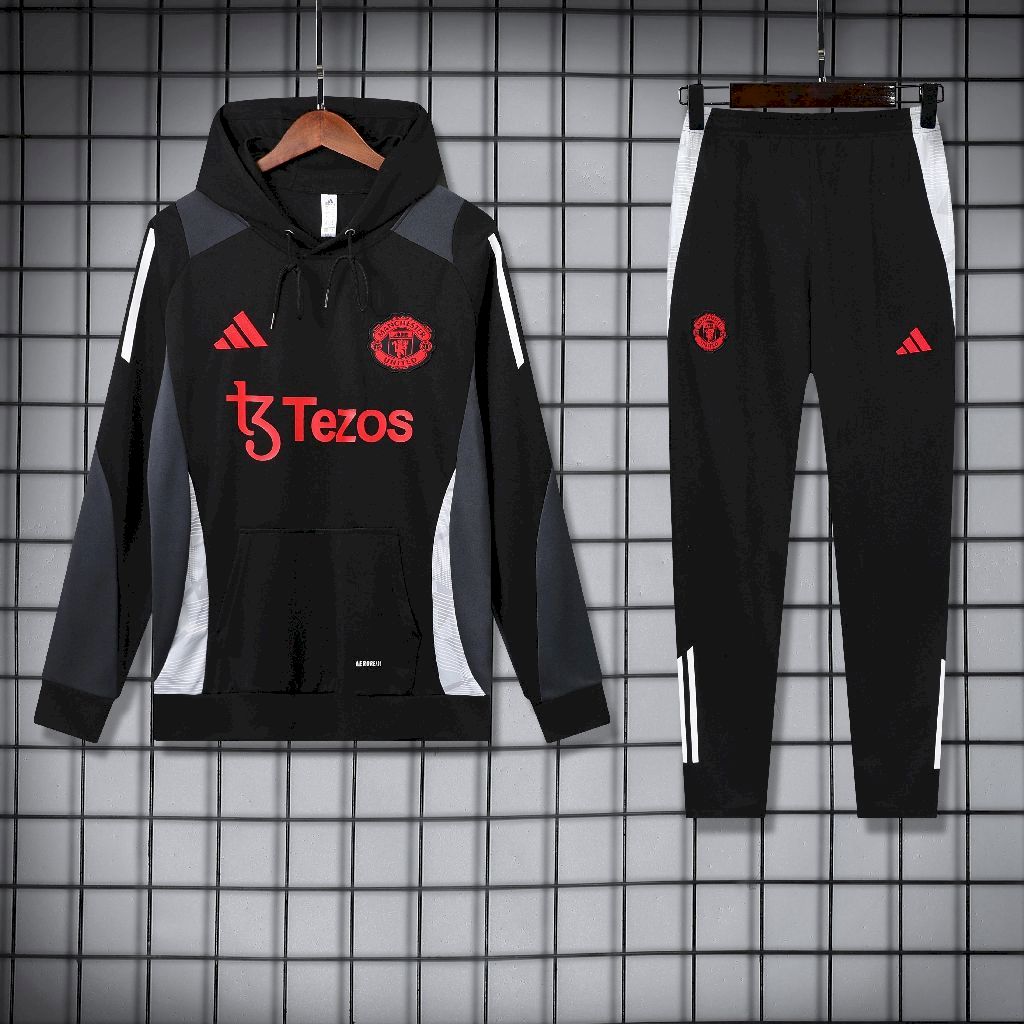 2024/2025 Manchester United Hooded Long Sleeves Training Suit Black Football Shirt