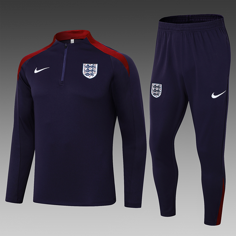 2024 England Half-Pull Training Suit Purple Football Shirt Set