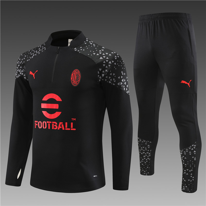 2023/2024 AC Milan Half-Pull Training Suit Black Football Shirt Set