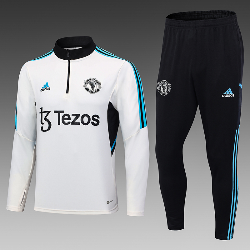2023/2024 Manchester United Half-Pull Training Suit Off White Football Shirt Set