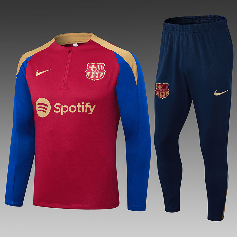 2024/2025 Barcelona Half-Pull Training Suit Red Blue Football Shirt Set