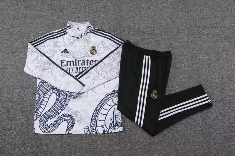 2023/2024 Real Madrid Half-Pull Training Suit White Football Shirt Set