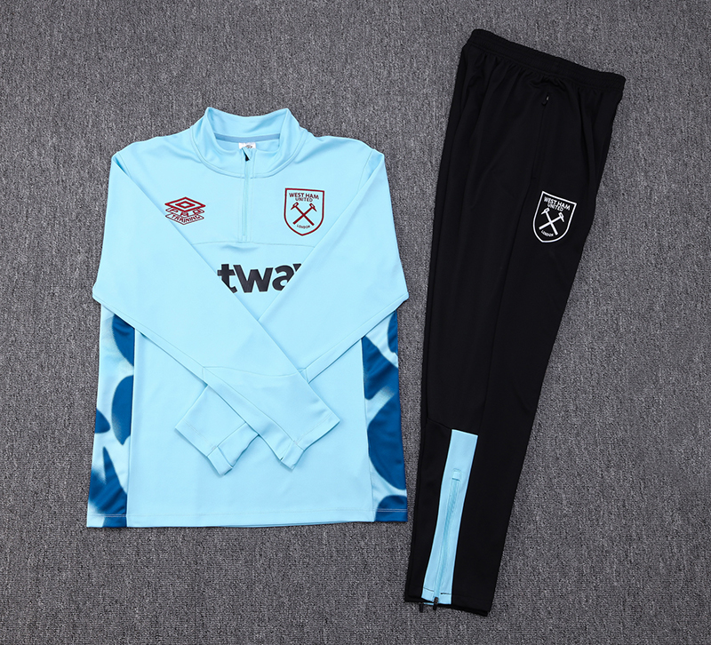 2023/2024 West Ham United Half-Pull Training Suit Light Blue Football Shirt Set