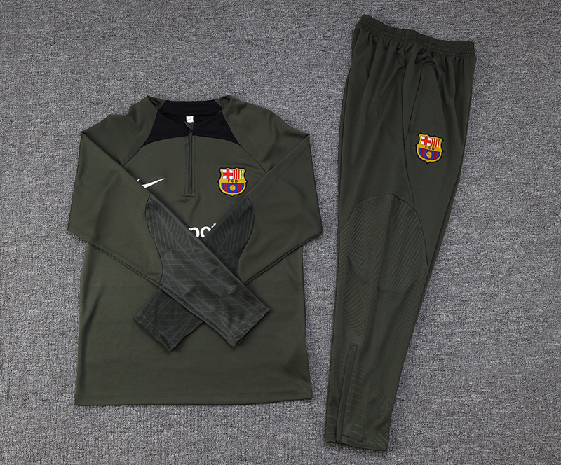 2023/2024 Barcelona Half-Pull Training Suit Green Football Shirt Set