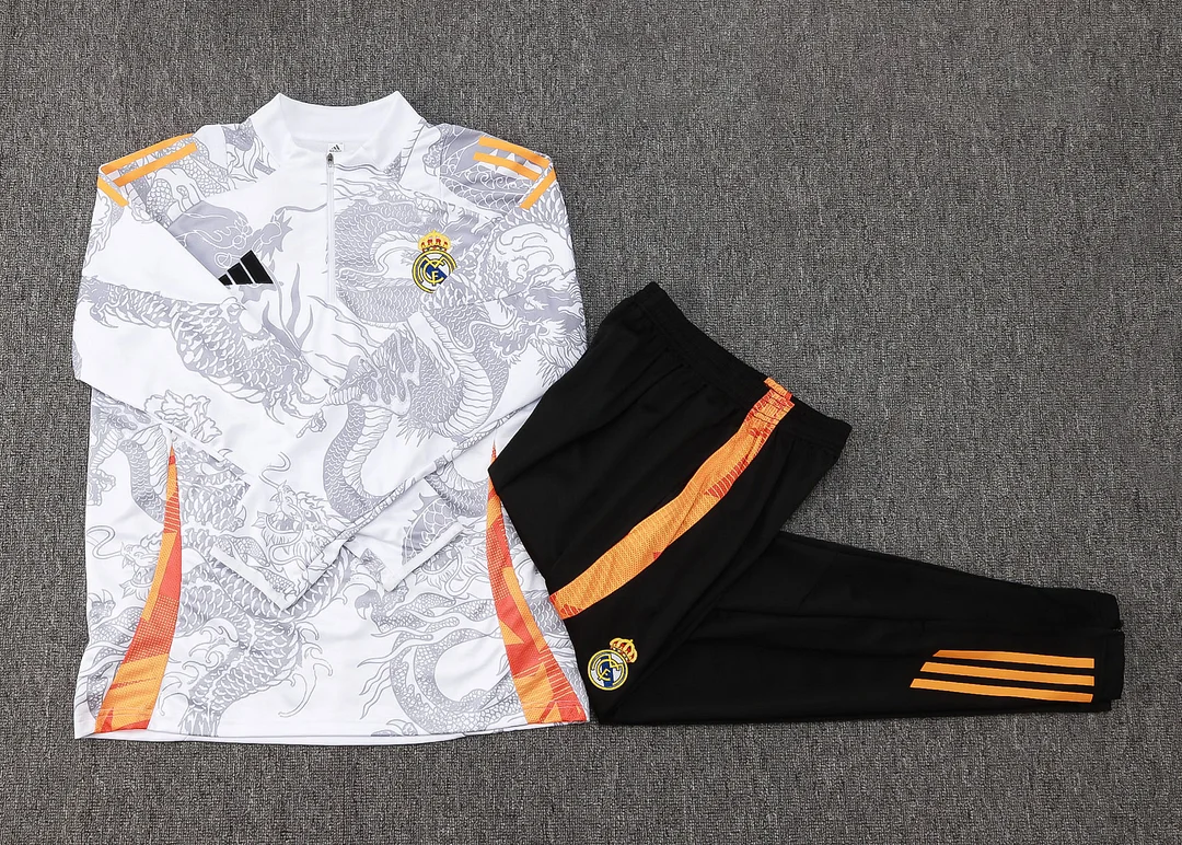 2024/2025 Real Madrid Half-Pull Training Wear White Football Shirt