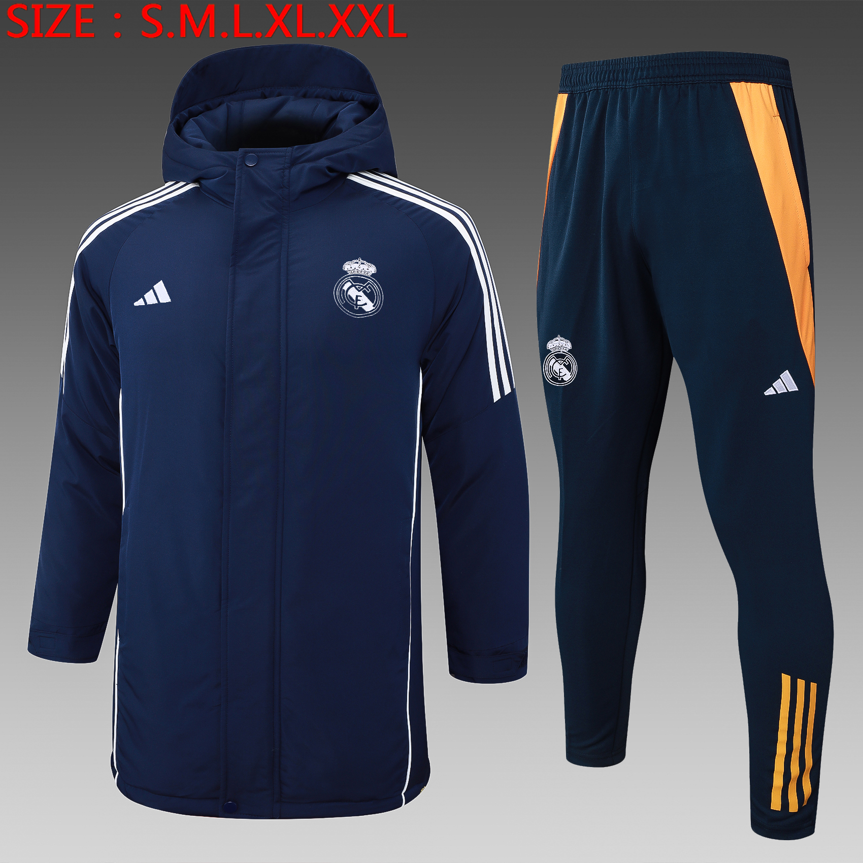 2024/2025 Real Madrid Winter Warm Cotton Coat  White/Black/Blue