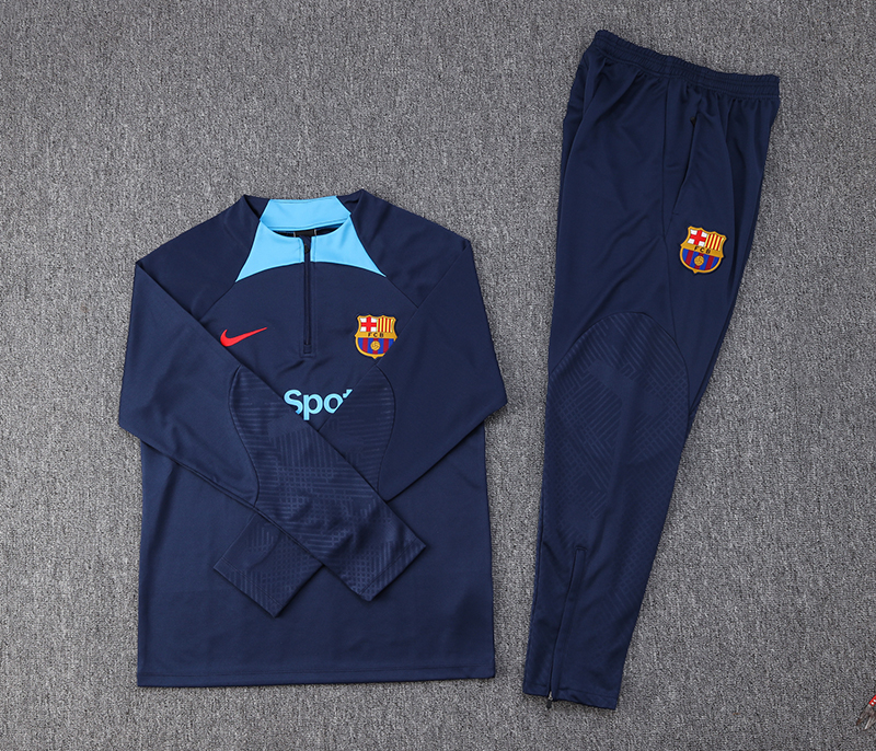 2022/2023 Barcelona Half-Pull Training Suit Royal Blue Football Shirt Set