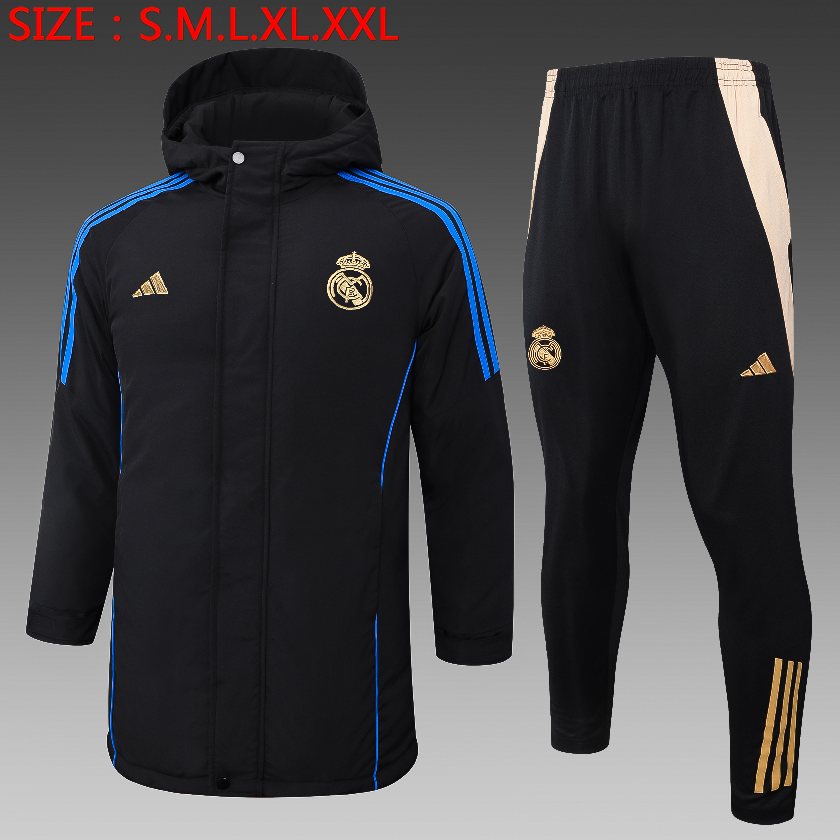 2024/2025 Real Madrid Winter Warm Cotton Coat  White/Black/Blue