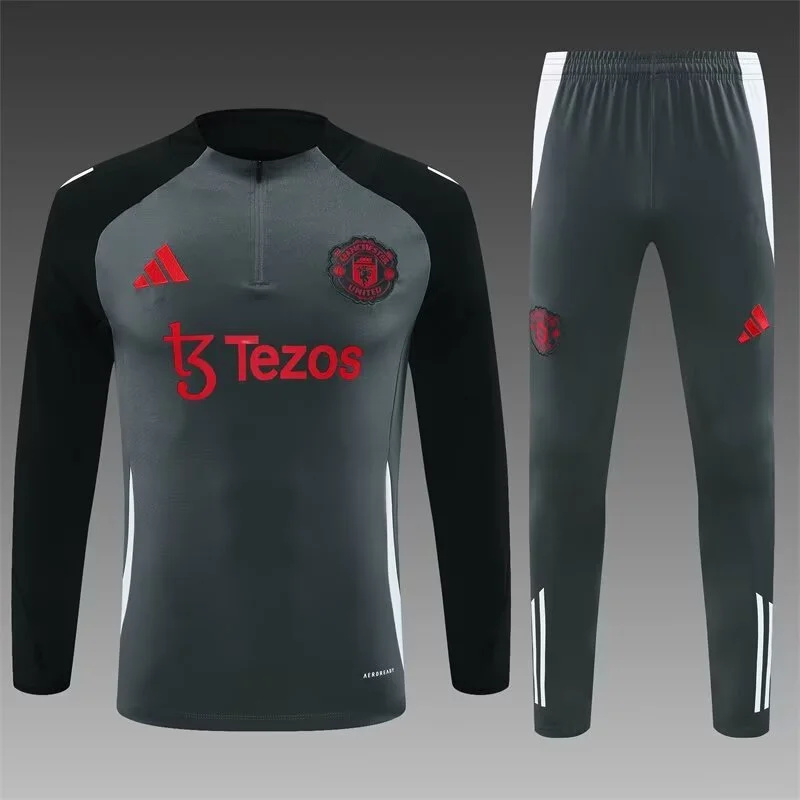 2024/2025 Manchester United Half-Pull Training Wear Dark Gray Football Shirt Kids Size