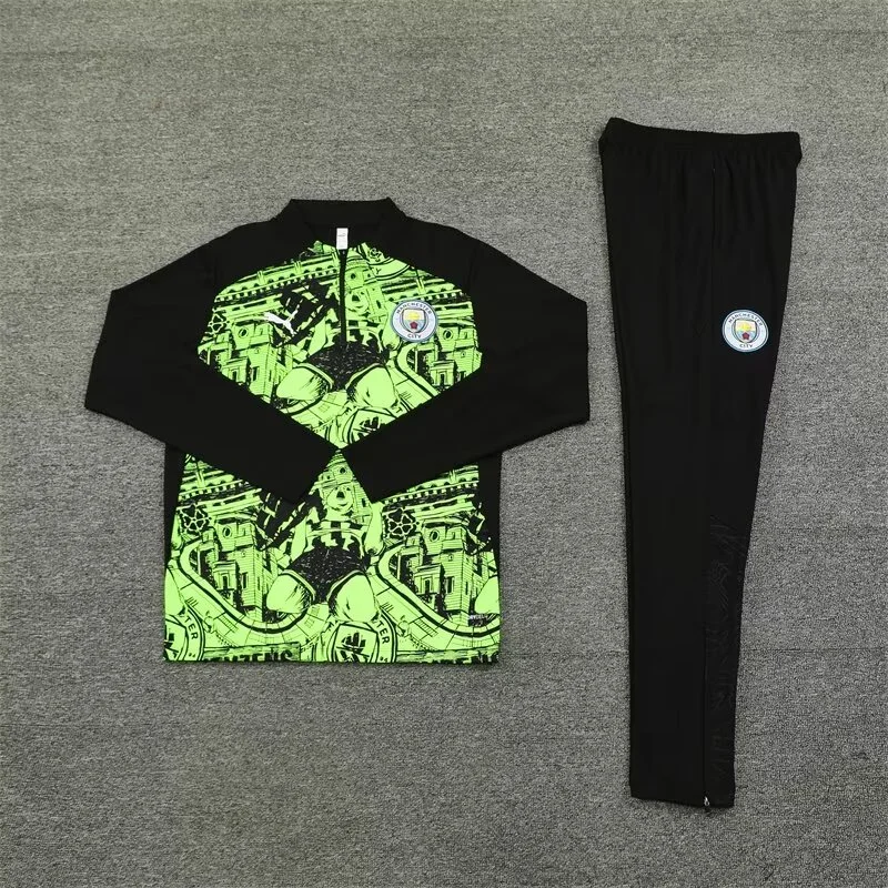 2024/2025 Manchester City Half-Pull Training Wear Green Football Shirt Kids Size