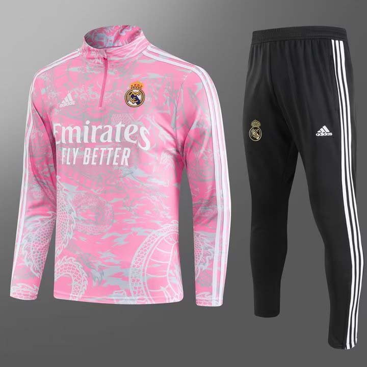 2023/2024 Real Madrid Half-Pull Training Suit Pink Football Shirt Set