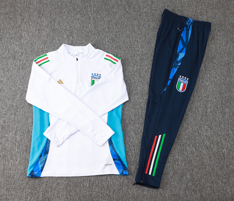 2024 Italy Half-Pull Training Suit White Football Shirt Set