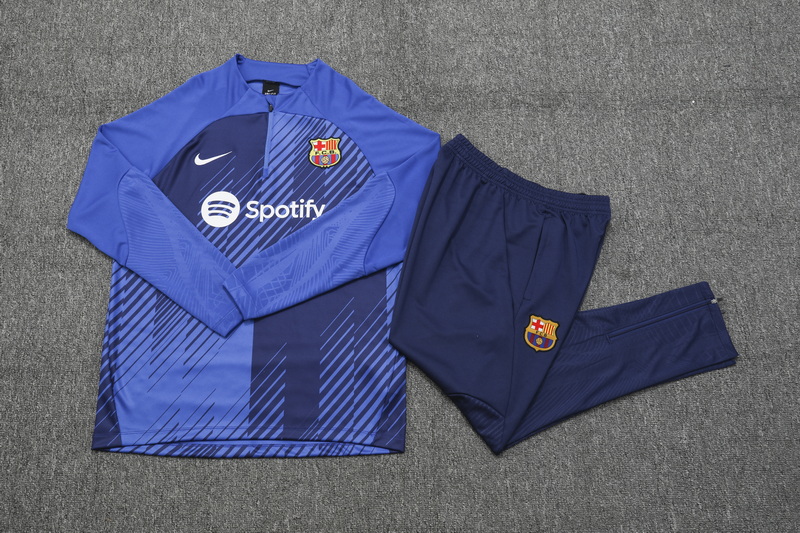 2023/2024 Barcelona Half-Pull Training Suit Blue Football Shirt Set