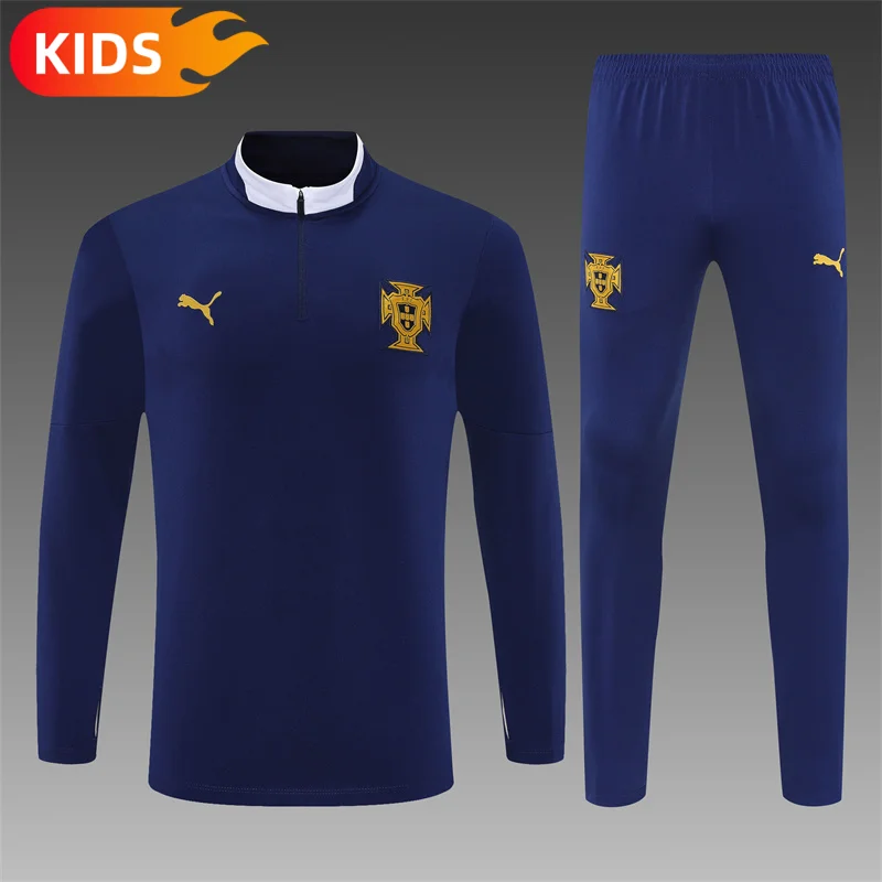 2025/2026 Portugal Half-Pull Training Wear Black Football Shirt Kids Size