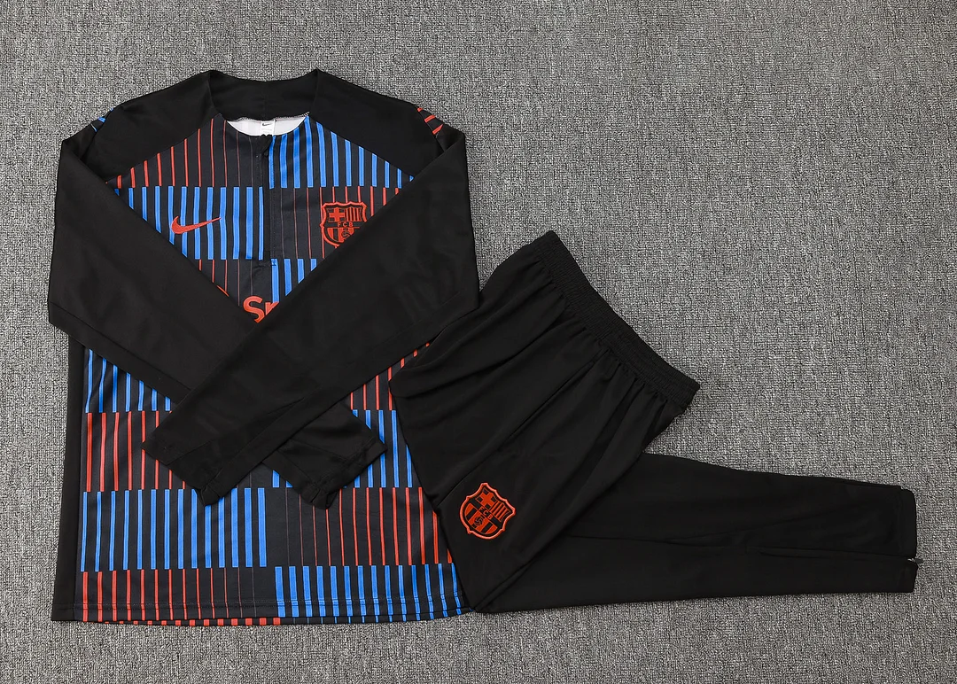 2024/2025 Barcelona Half-Pull Training Wear Black Football Shirt Kids Size