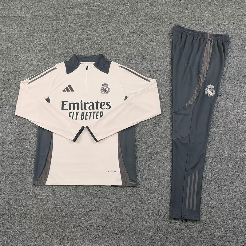 2024/2025 Real Madrid Half-Pull Training Wear Apricot Football Shirt