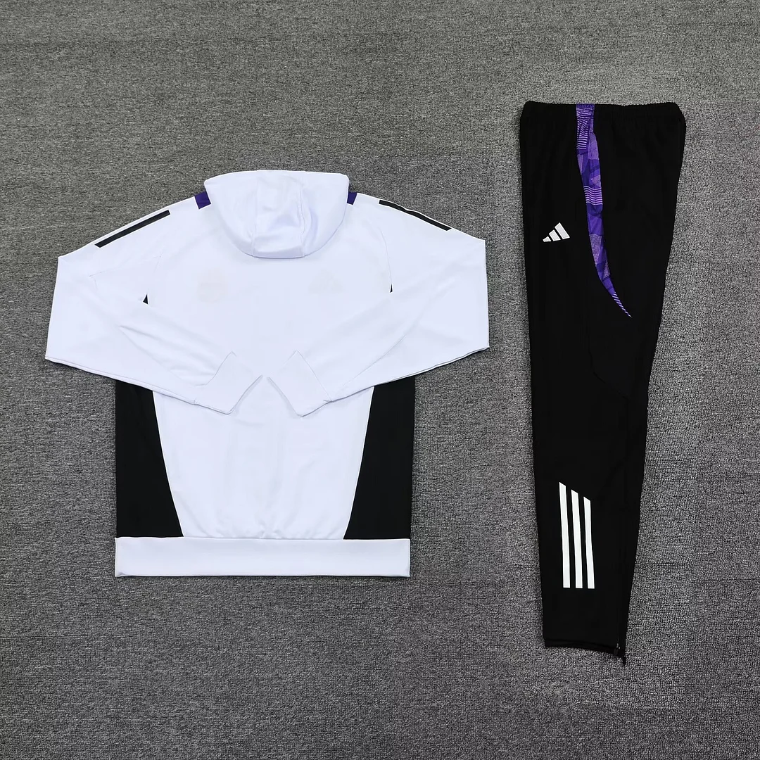 2024/2025 Real Madrid Hooded Long Sleeves Training Suit White Football Shirt