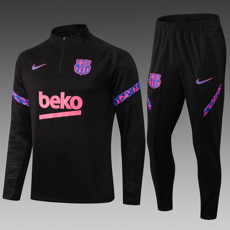 2021/2022 Barcelona Half-Pull Training Suit Black Football Shirt Set