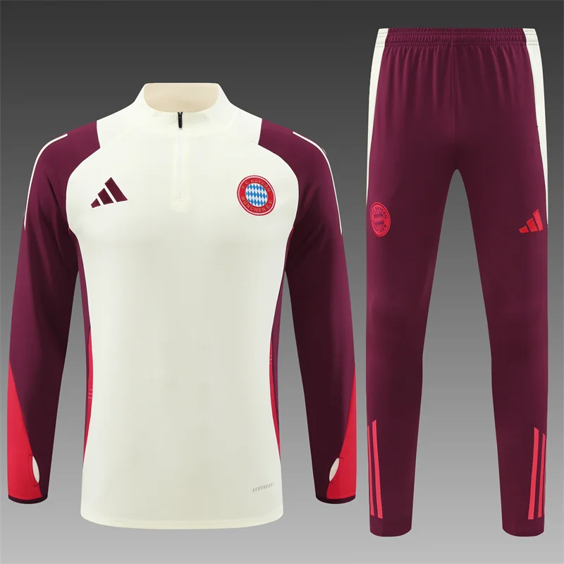 2024/2025 Bayern Munchen Half-Pull Training Wear Beige Football Shirt Kids Size