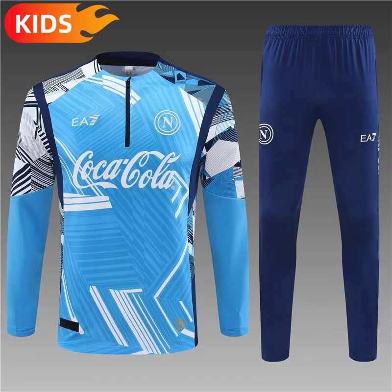 2024/2025 Napoli Half-Pull Training Wear Light Blue Football Shirt Kids Size