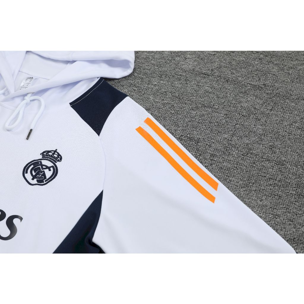 2024/2025 Real Madrid Hooded Long Sleeves Training Suit White Football Shirt