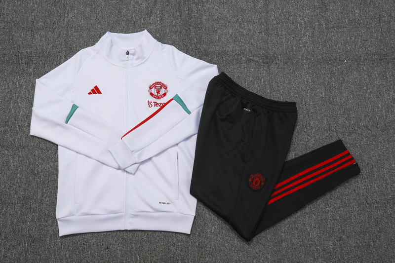 2023/2024 Manchester United Long Zipped Jacket White Football Shirt Set