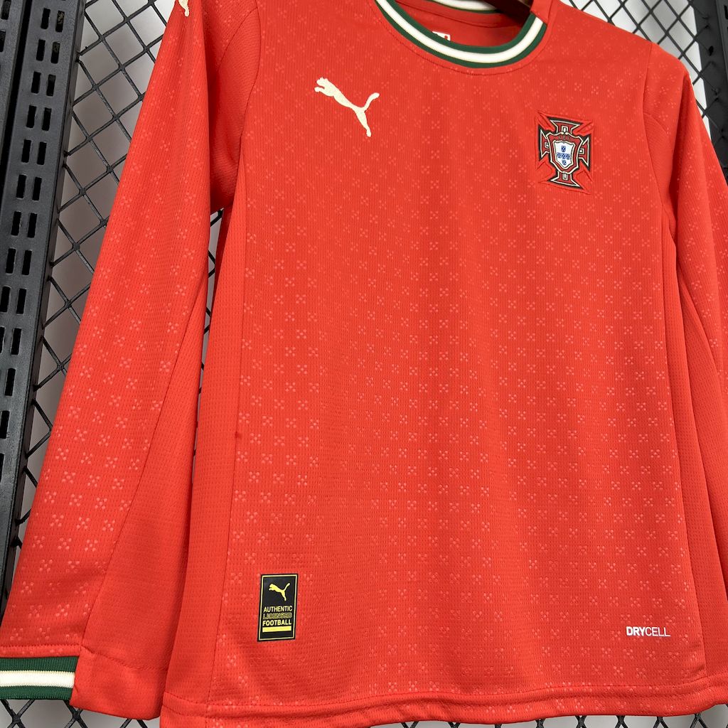 2025 Long Sleeve Portugal Home Football Shirt Kids Size 1:1 Thai Quality