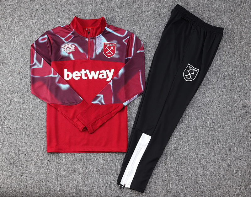 2022/2023 West Ham United Half-Pull Training Suit Maroon Red Football Shirt Set