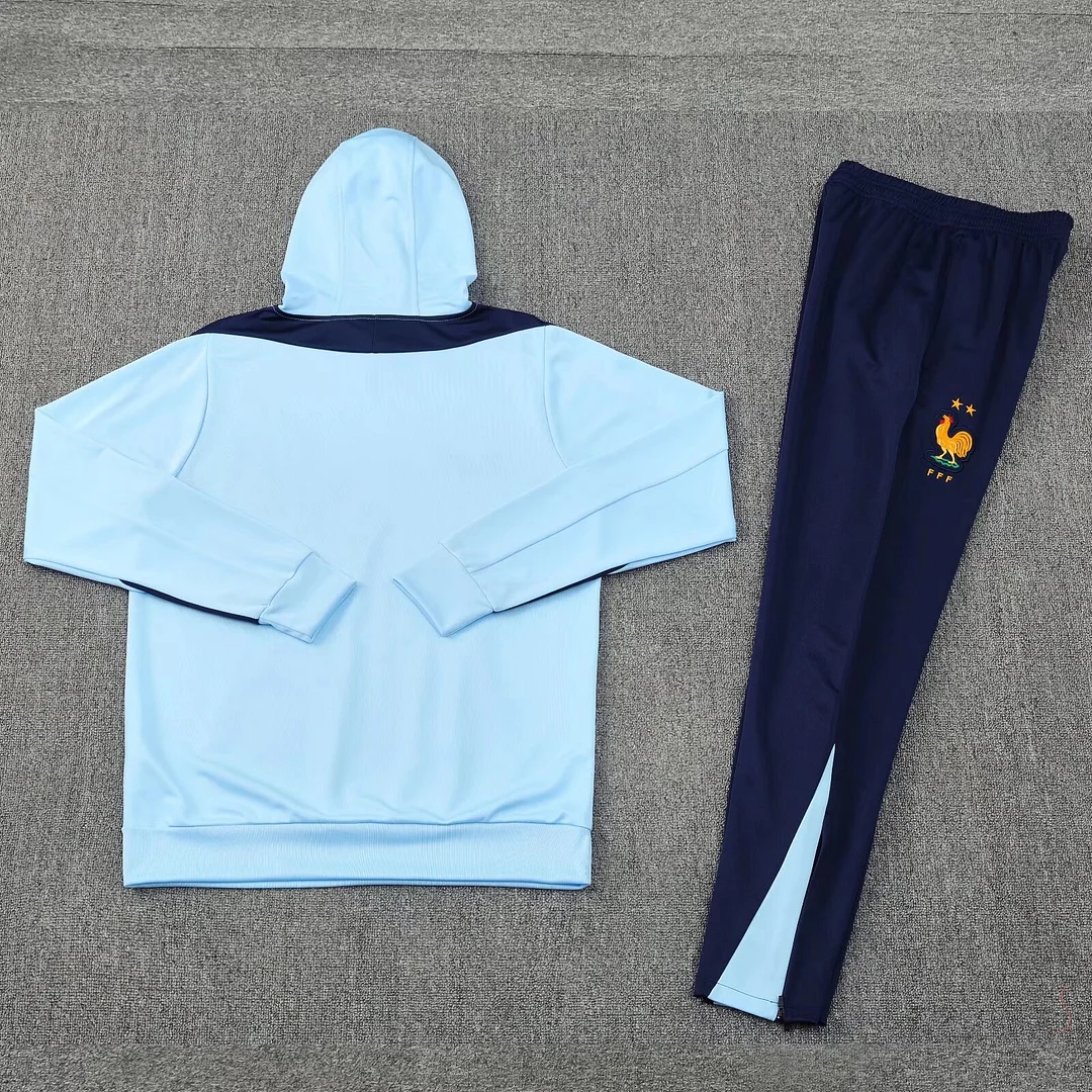 2024/2025 France Hooded Long Sleeves Training Suit Blue Football Shirt
