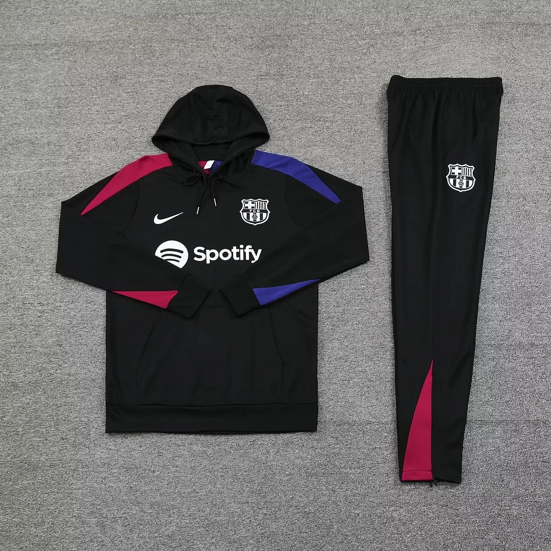 2024/2025 Barcelona Hooded Long Sleeves Training Suit Black Football Shirt