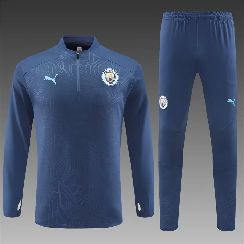 2024/2025 Manchester City Half-Pull Training Wear Steel Stamp Royal Blue Football Shirt