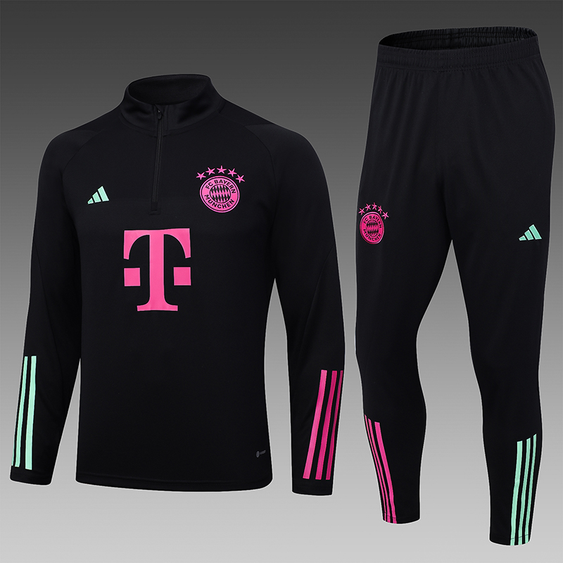 2023/2024 Bayern Munchen Half-Pull Training Suit Black Football Shirt Set