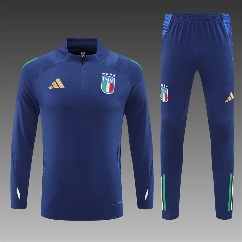 2024/2025 Italy Half-Pull Training Wear Royal Blue Football Shirt Kids Size