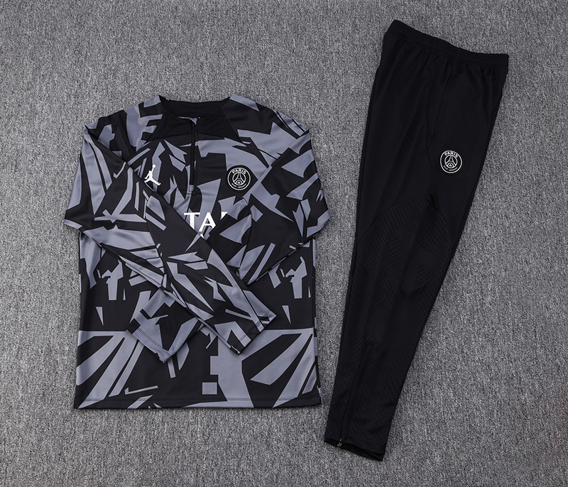 2022/2023 Paris Saint-Germain Half-Pull Training Suit Black Gray Football Shirt Set