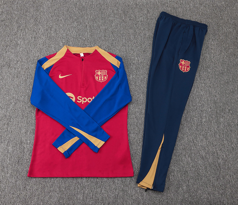 2024/2025 Barcelona Half-Pull Training Suit Red Blue Football Shirt Set